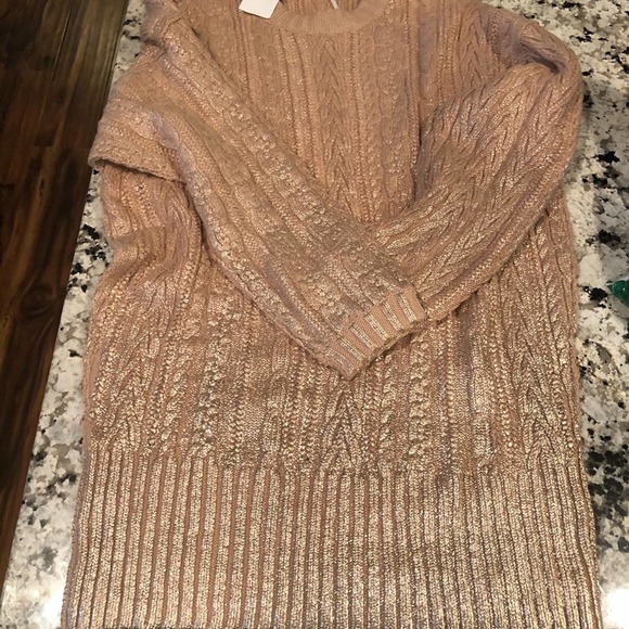 Free People Good as Gold Metallic Cable Knit Sweater Sz S - Picture 5 of 9